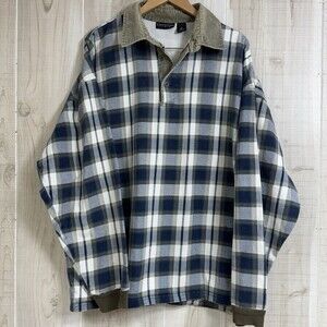 Vintage 90's Structure Plaid Corduroy Collar Rugby Polo USA Grunge Plaid